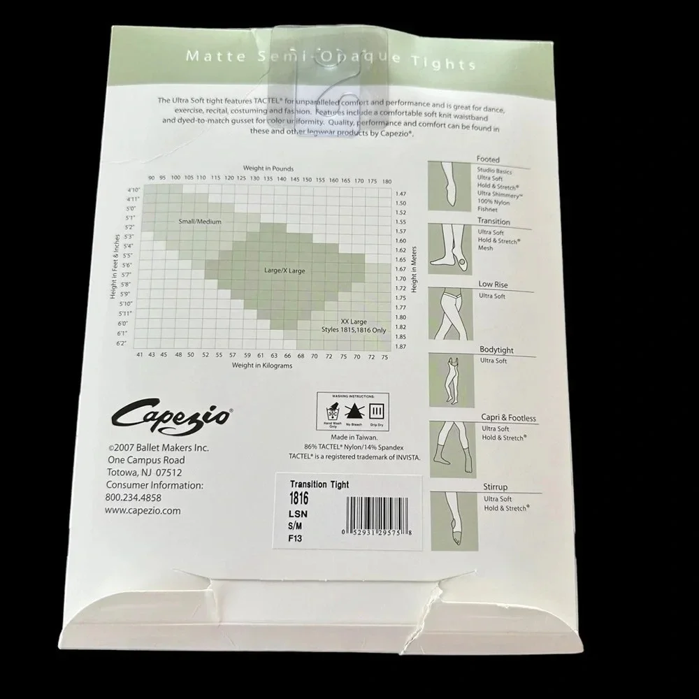 NWT Capezio Womens S/M #1816 Ultra Soft Transition Tights LSN Dance Competition‎